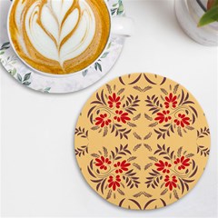 Floral Folk Damask Pattern Fantasy Flowers Floral Geometric Fantasy Uv Print Round Tile Coaster by Eskimos