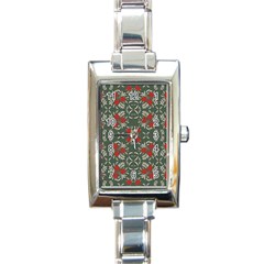 Floral Folk Damask Pattern Fantasy Flowers Floral Geometric Fantasy Rectangle Italian Charm Watch by Eskimos