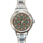 Floral folk damask pattern Fantasy flowers Floral geometric fantasy Round Italian Charm Watch Front