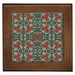 Floral Folk Damask Pattern Fantasy Flowers Floral Geometric Fantasy Framed Tile by Eskimos