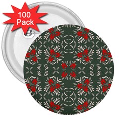 Floral Folk Damask Pattern Fantasy Flowers Floral Geometric Fantasy 3  Buttons (100 Pack)  by Eskimos