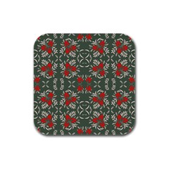 Floral Folk Damask Pattern Fantasy Flowers Floral Geometric Fantasy Rubber Square Coaster (4 Pack) by Eskimos