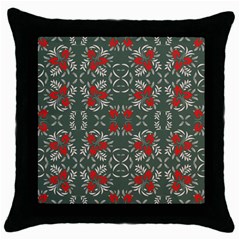 Floral Folk Damask Pattern Fantasy Flowers Floral Geometric Fantasy Throw Pillow Case (black) by Eskimos