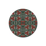 Floral folk damask pattern Fantasy flowers Floral geometric fantasy Rubber Round Coaster (4 pack) Front