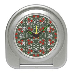 Floral Folk Damask Pattern Fantasy Flowers Floral Geometric Fantasy Travel Alarm Clock by Eskimos