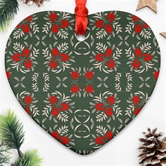 Floral Folk Damask Pattern Fantasy Flowers Floral Geometric Fantasy Heart Ornament (two Sides) by Eskimos