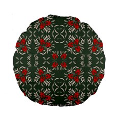 Floral Folk Damask Pattern Fantasy Flowers Floral Geometric Fantasy Standard 15  Premium Round Cushions by Eskimos