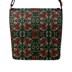 Floral Folk Damask Pattern Fantasy Flowers Floral Geometric Fantasy Flap Closure Messenger Bag (l) by Eskimos