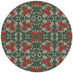 Floral Folk Damask Pattern Fantasy Flowers Floral Geometric Fantasy Wooden Puzzle Round by Eskimos