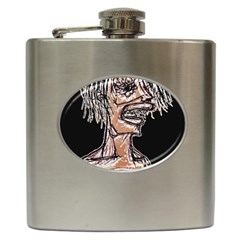 Sketchy Style Drawing Zombie Woman Hip Flask (6 Oz) by dflcprintsclothing