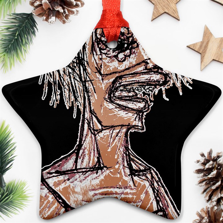 Sketchy Style Drawing Zombie Woman Star Ornament (Two Sides)