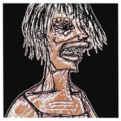 Sketchy Style Drawing Zombie Woman Wooden Puzzle Square by dflcprintsclothing