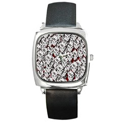 Demonic Skulls Pattern, Spooky Horror, Halloween Theme Square Metal Watch by Casemiro