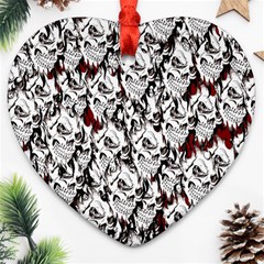 Demonic Skulls Pattern, Spooky Horror, Halloween Theme Heart Ornament (two Sides) by Casemiro