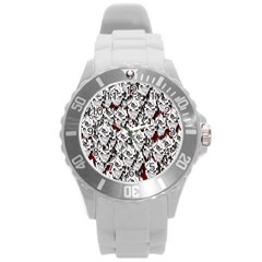 Demonic Skulls Pattern, Spooky Horror, Halloween Theme Round Plastic Sport Watch (l) by Casemiro