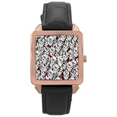 Demonic Skulls Pattern, Spooky Horror, Halloween Theme Rose Gold Leather Watch  by Casemiro