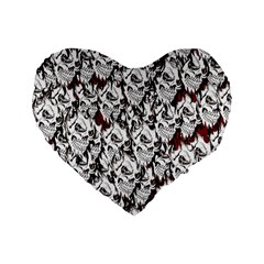 Demonic Skulls Pattern, Spooky Horror, Halloween Theme Standard 16  Premium Flano Heart Shape Cushions by Casemiro