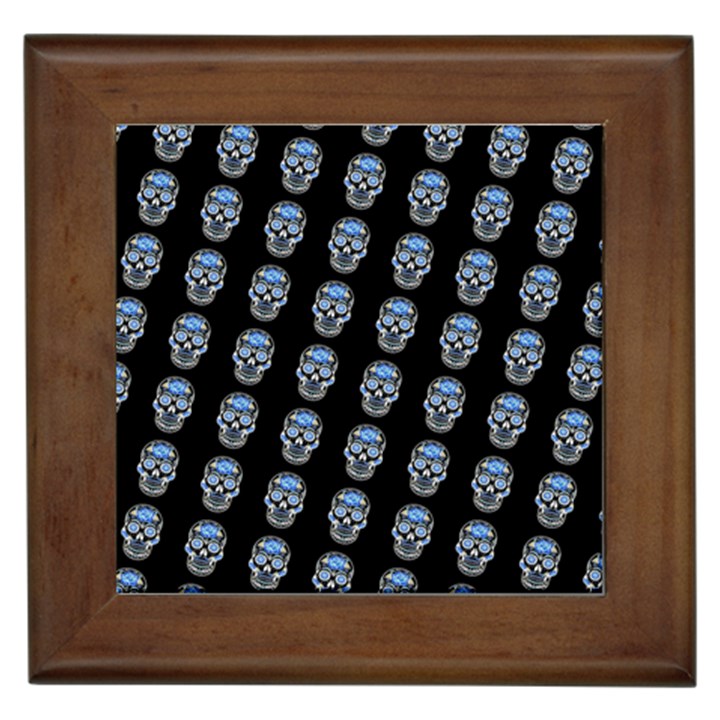 Skulls, Demonic Skull pattern, Frida Kahlo stylised Framed Tile