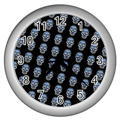 Skulls, Demonic Skull Pattern, Frida Kahlo Stylised Wall Clock (silver)