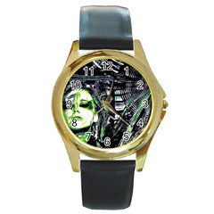 Dubstep Alien Round Gold Metal Watch by MRNStudios