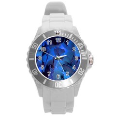 Peony In Blue Round Plastic Sport Watch (l)