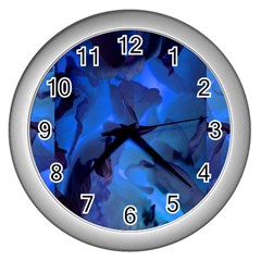 Peony In Blue Wall Clock (silver)