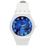 Peony in Blue Round Plastic Sport Watch (M) Front