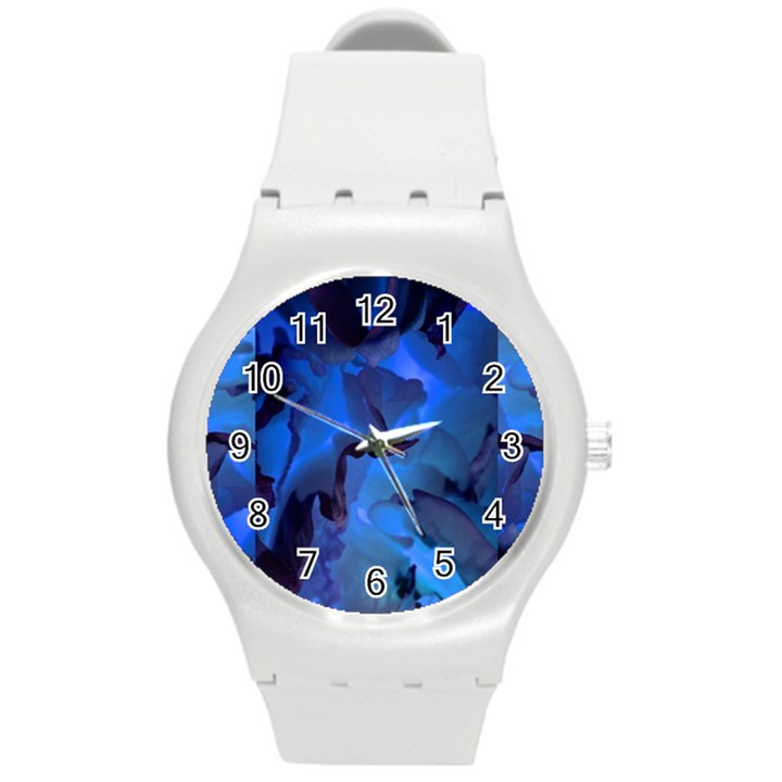 Peony in Blue Round Plastic Sport Watch (M)