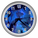 Peony in Blue Wall Clock (Silver) Front