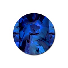 Peony In Blue Rubber Round Coaster (4 Pack)