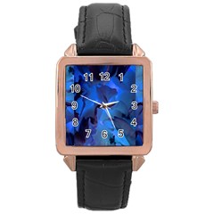 Peony In Blue Rose Gold Leather Watch 