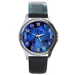 Peony In Blue Round Metal Watch by LavishWithLove