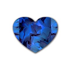 Peony In Blue Rubber Heart Coaster (4 Pack)