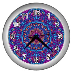 Vibrant Violet Mandala Wall Clock (silver) by lujastyles