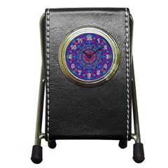 Vibrant Violet Mandala Pen Holder Desk Clock by lujastyles