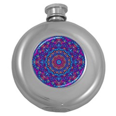 Vibrant Violet Mandala Round Hip Flask (5 Oz) by lujastyles