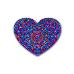 Vibrant Violet Mandala Rubber Coaster (heart) by lujastyles