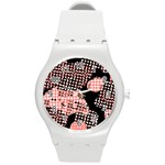 Abstrait Effet Formes Noir/Rose Round Plastic Sport Watch (M) Front