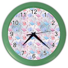 Notepads Pens And Pencils Color Wall Clock by SychEva