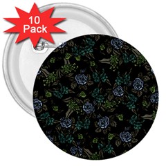 Moody Flora 3  Buttons (10 Pack) 