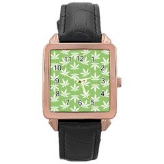 Weed Pattern Rose Gold Leather Watch  by Valentinaart