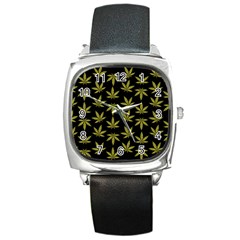 Weed Pattern Square Metal Watch