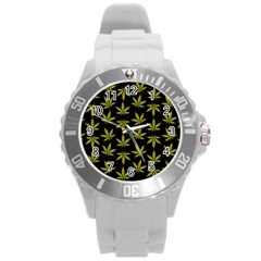 Weed Pattern Round Plastic Sport Watch (L)