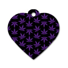 Weed Pattern Dog Tag Heart (two Sides) by Valentinaart