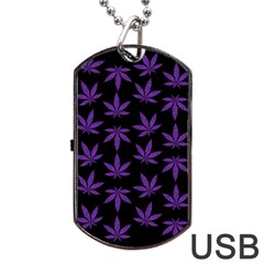 Weed Pattern Dog Tag Usb Flash (one Side) by Valentinaart