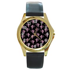 Cupid pattern Round Gold Metal Watch