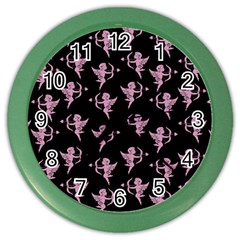 Cupid Pattern Color Wall Clock by Valentinaart