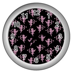 Cupid Pattern Wall Clock (silver) by Valentinaart