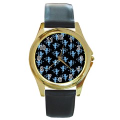 Cupid Pattern Round Gold Metal Watch by Valentinaart