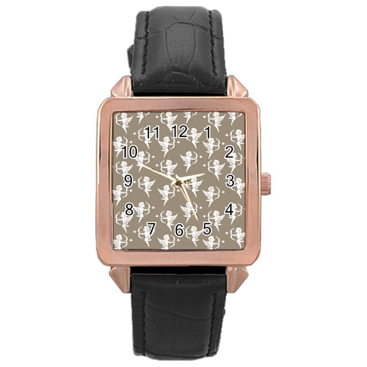 Cupid pattern Rose Gold Leather Watch 